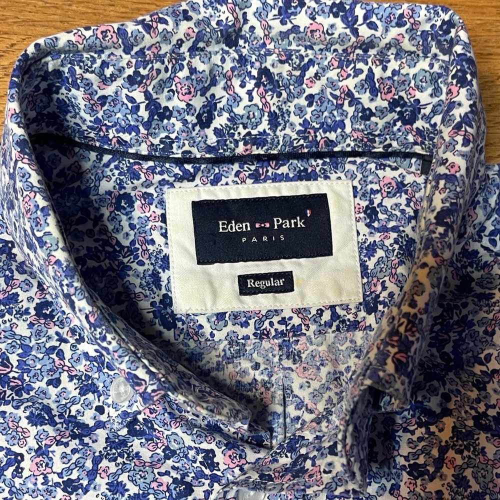 Navy Patterned Casual Button Down Shirt - image 2